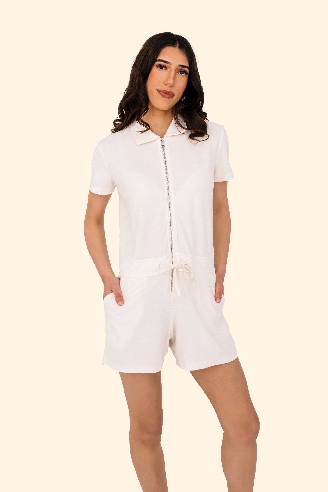 Women's Terry Towel Zipped Jumpsuit – Organic Cotton & Recycled Blend - Ivory