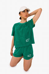 Women's Terry Towel Shorts – Organic Cotton Comfort - Malachite Green