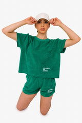 Women's Terry Towel Shorts – Organic Cotton Comfort - Malachite Green