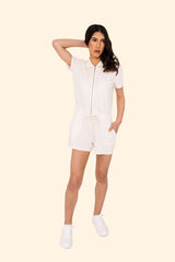 Women's Terry Towel Zipped Jumpsuit – Organic Cotton & Recycled Blend - Ivory