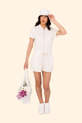 Women's Terry Towel Zipped Jumpsuit – Organic Cotton & Recycled Blend - Ivory