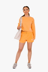 Women's Oversized Cropped Round Neck Sweatshirt - Organic Cotton Blend  - Apricot