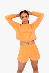 Women's Oversized Cropped Round Neck Sweatshirt - Organic Cotton Blend  - Apricot