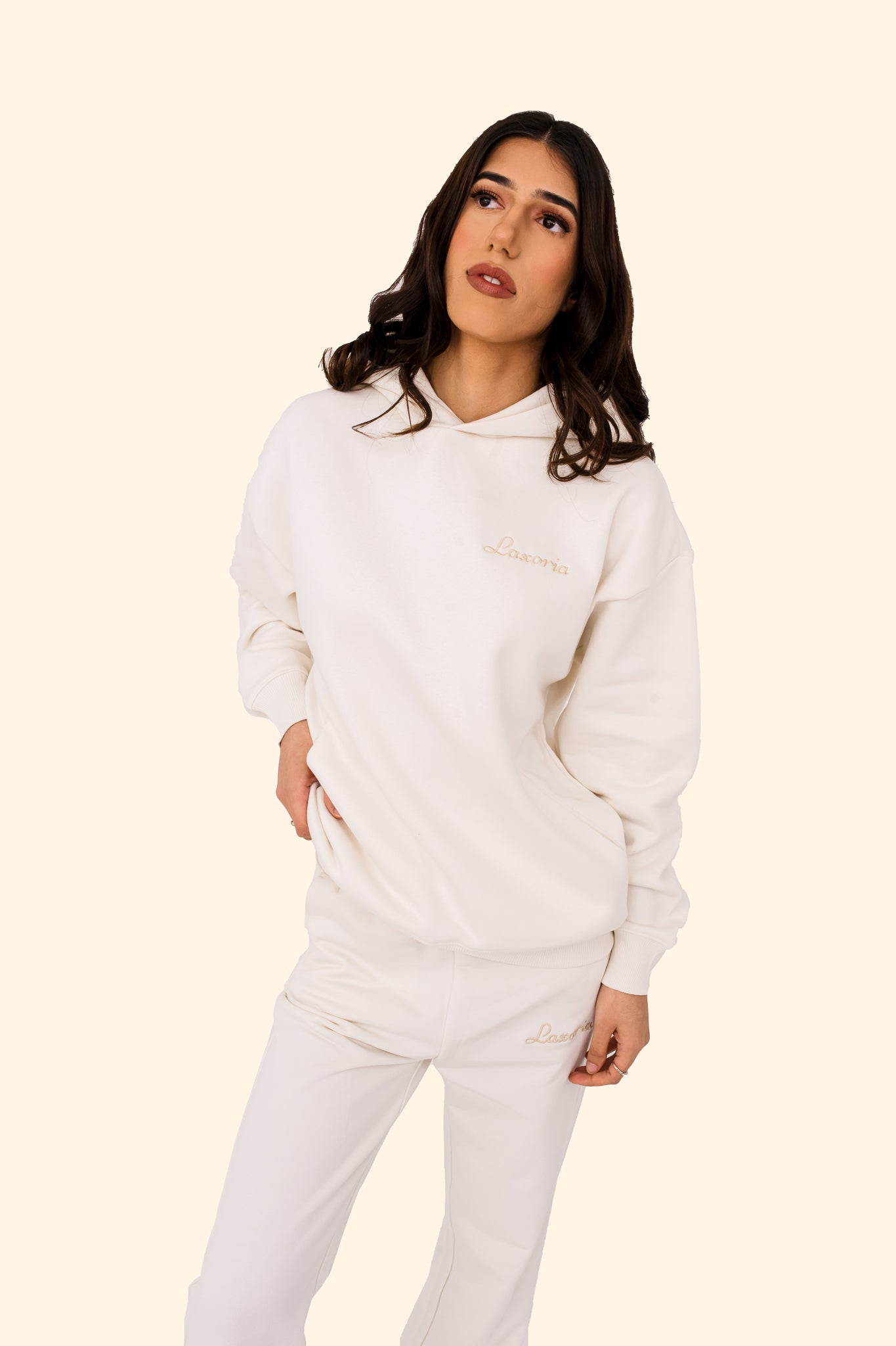 Women's Oversized Hooded Sweatshirt – Sustainable Comfort with Raw Natural Texture - Ivory
