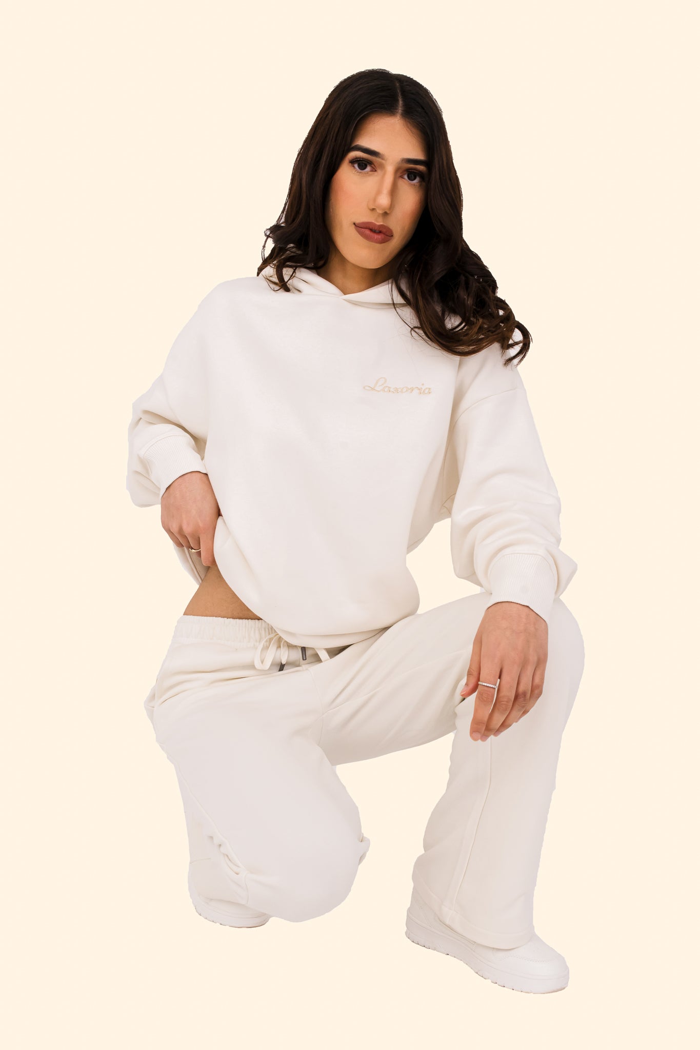 Women's Oversized Hooded Sweatshirt – Sustainable Comfort with Raw Natural Texture - Ivory