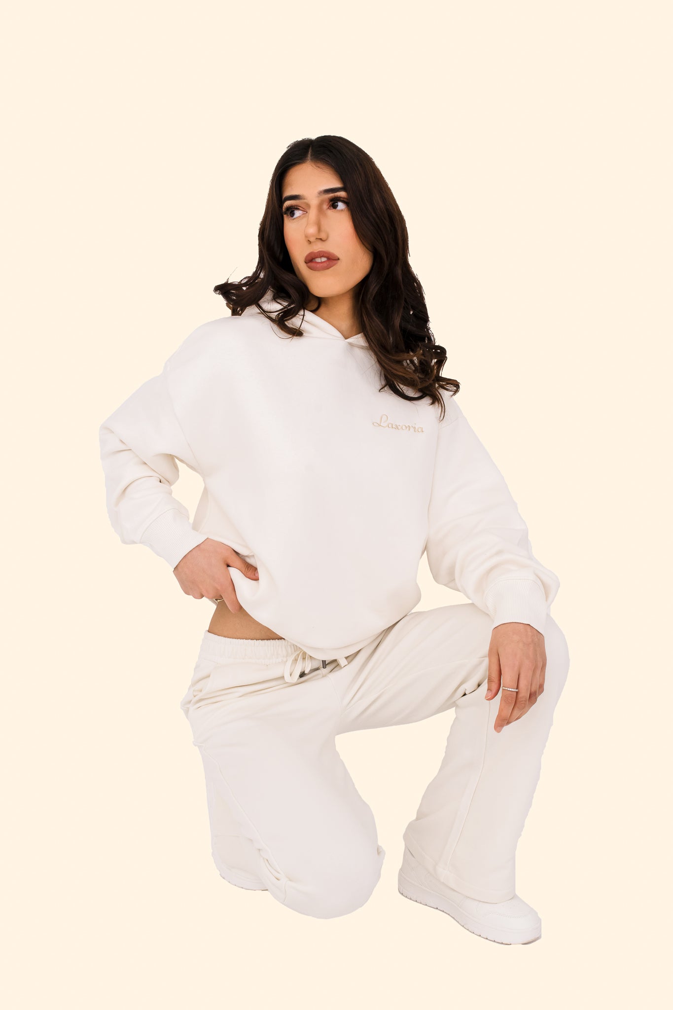 Women's Oversized Hooded Sweatshirt – Sustainable Comfort with Raw Natural Texture - Ivory