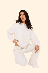 Women's Oversized Hooded Sweatshirt – Sustainable Comfort with Raw Natural Texture - Ivory