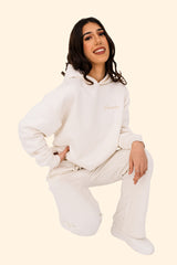 Women's Oversized Hooded Sweatshirt – Sustainable Comfort with Raw Natural Texture - Ivory