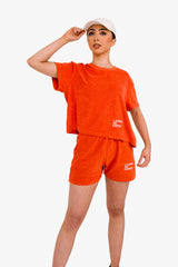 Women's Terry Towel Oversized T-Shirt – Organic Comfort - Paprika