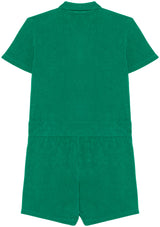 Women's Terry Towel Zipped Jumpsuit – Organic Cotton & Recycled Blend - Malachite Green