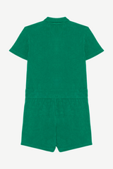 Women's Terry Towel Zipped Jumpsuit – Organic Cotton & Recycled Blend - Malachite Green