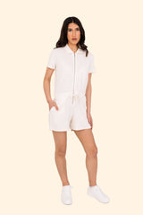 Women's Terry Towel Zipped Jumpsuit – Organic Cotton & Recycled Blend - Ivory