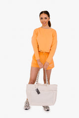 Women's Oversized Cropped Round Neck Sweatshirt - Organic Cotton Blend  - Apricot