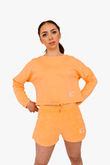Women's Oversized Cropped Round Neck Sweatshirt - Organic Cotton Blend  - Apricot