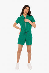 Women's Terry Towel Zipped Jumpsuit – Organic Cotton & Recycled Blend - Malachite Green