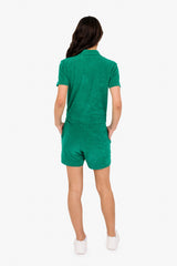 Women's Terry Towel Zipped Jumpsuit – Organic Cotton & Recycled Blend - Malachite Green