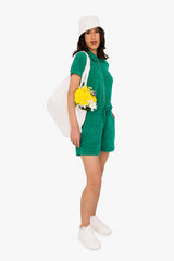 Women's Terry Towel Zipped Jumpsuit – Organic Cotton & Recycled Blend - Malachite Green