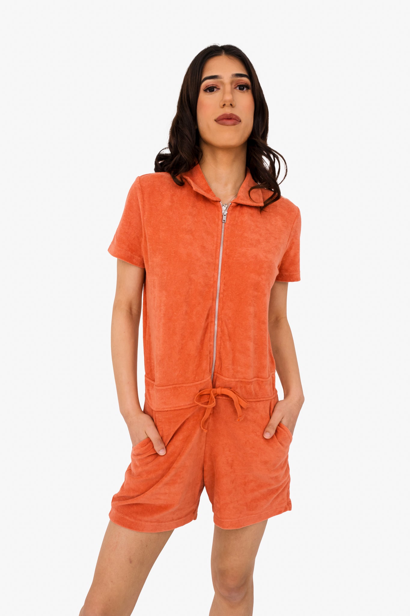 Women's Terry Towel Zipped Jumpsuit – Organic Cotton & Recycled Blend - Pomelo