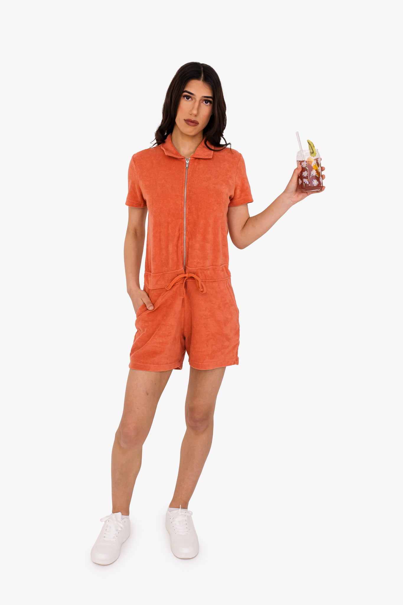 Women's Terry Towel Zipped Jumpsuit – Organic Cotton & Recycled Blend - Pomelo