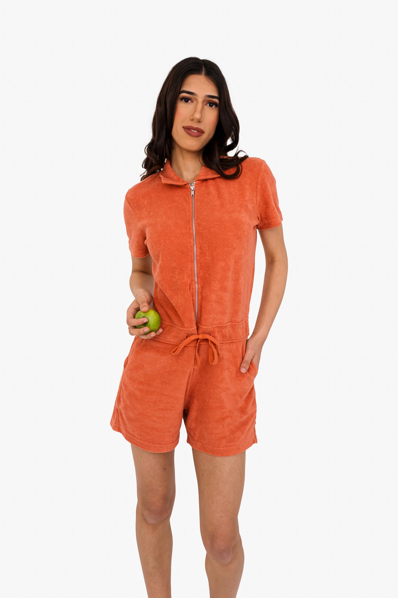 Women's Terry Towel Zipped Jumpsuit – Organic Cotton & Recycled Blend - Pomelo