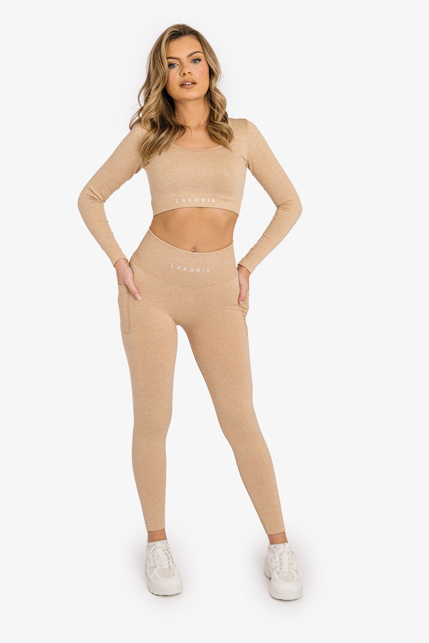 Women’s Ribbed Seamless 3D Fit Multi-Sport Leggings - Nude