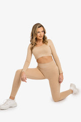 Women’s Ribbed Seamless 3D Fit Multi-Sport Leggings - Nude